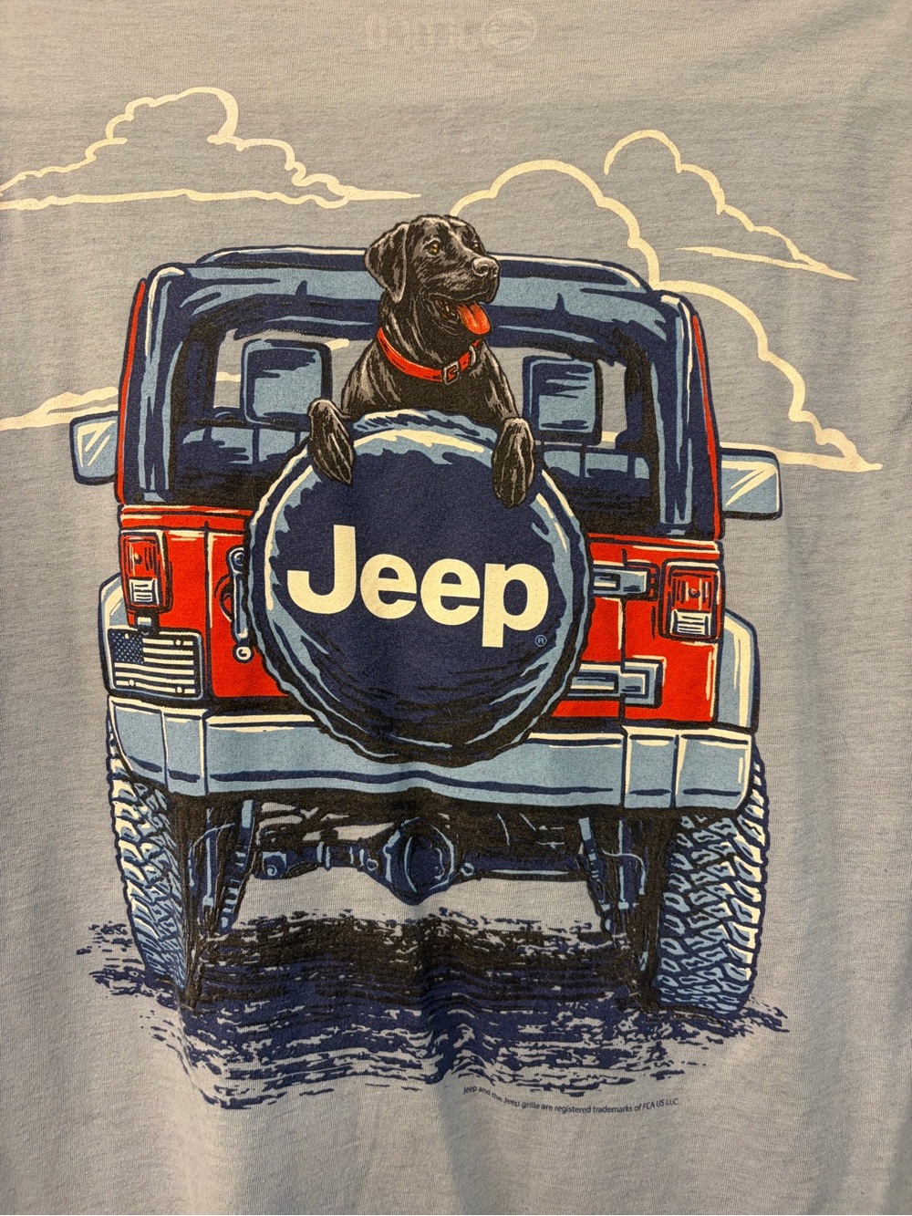 Jeep Graphic Longsleeve Tee with Red Jeep and Black Dog - Light Blue